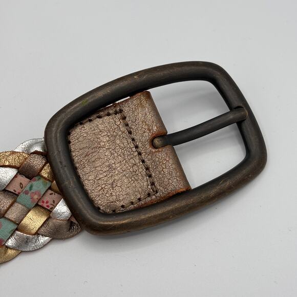 Fossil Leather Woven Belt Medium Brown Metallic Floral 1.25\